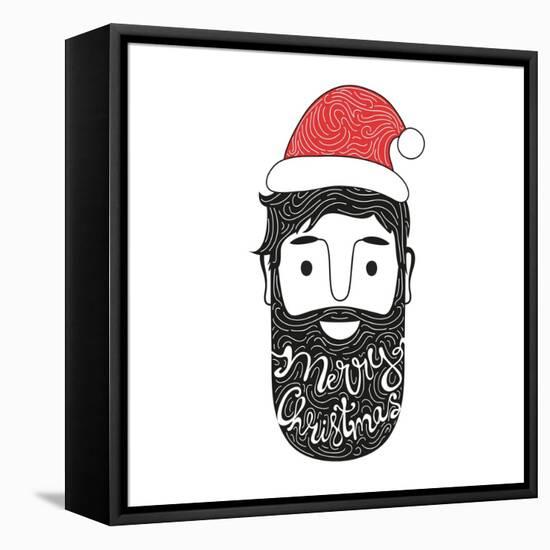 Merry Christmas Hand Drawn Style Illustration with Man Head and Lettering Text. Holiday Typography-julymilks-Framed Stretched Canvas