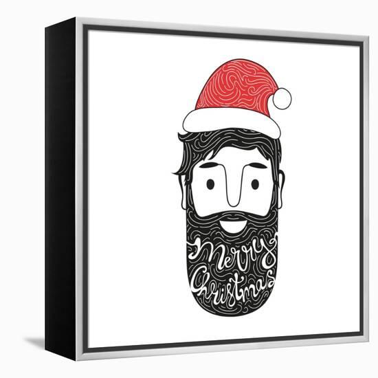 Merry Christmas Hand Drawn Style Illustration with Man Head and Lettering Text. Holiday Typography-julymilks-Framed Stretched Canvas