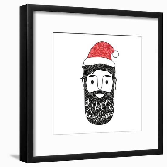 Merry Christmas Hand Drawn Style Illustration with Man Head and Lettering Text. Holiday Typography-julymilks-Framed Art Print