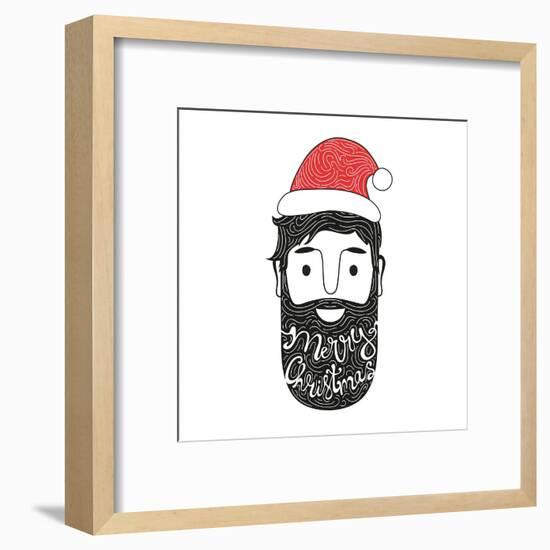 Merry Christmas Hand Drawn Style Illustration with Man Head and Lettering Text. Holiday Typography-julymilks-Framed Art Print