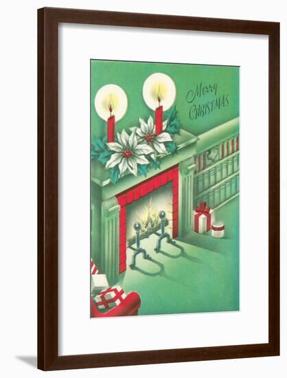 Merry Christmas, Living Room, Fireplace-null-Framed Art Print