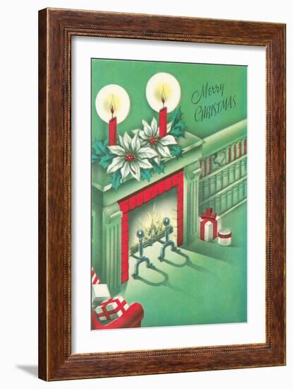 Merry Christmas, Living Room, Fireplace-null-Framed Art Print