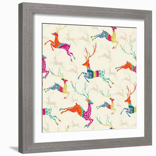 Merry Christmas Reindeer Pattern-cienpies-Framed Art Print