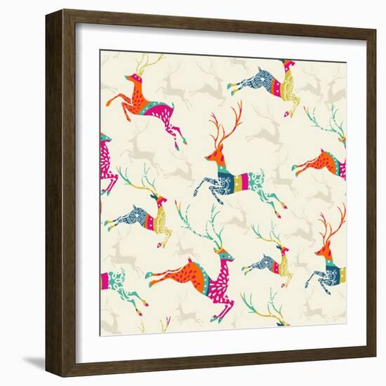 Merry Christmas Reindeer Pattern-cienpies-Framed Art Print