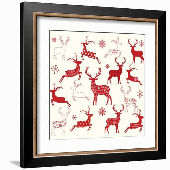 Merry Christmas Reindeer,Reindeer Silhouette Collections.-Alexaz-Framed Art Print