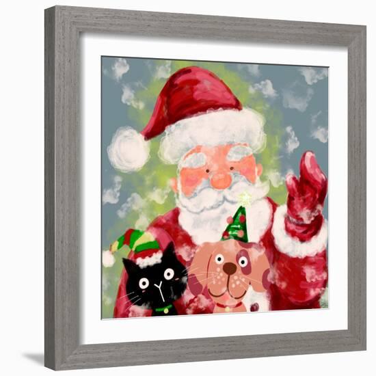 Merry Christmas - Santa And Little Helpers-Stella Chang-Framed Art Print