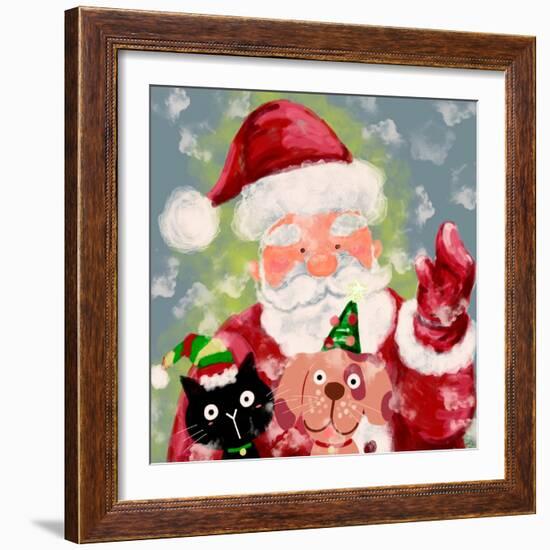 Merry Christmas - Santa And Little Helpers-Stella Chang-Framed Art Print