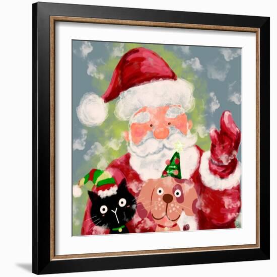 Merry Christmas - Santa And Little Helpers-Stella Chang-Framed Art Print