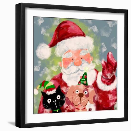 Merry Christmas - Santa And Little Helpers-Stella Chang-Framed Art Print