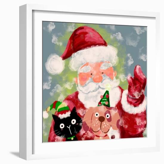 Merry Christmas - Santa And Little Helpers-Stella Chang-Framed Art Print