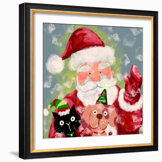 Merry Christmas - Santa And Little Helpers-Stella Chang-Framed Art Print