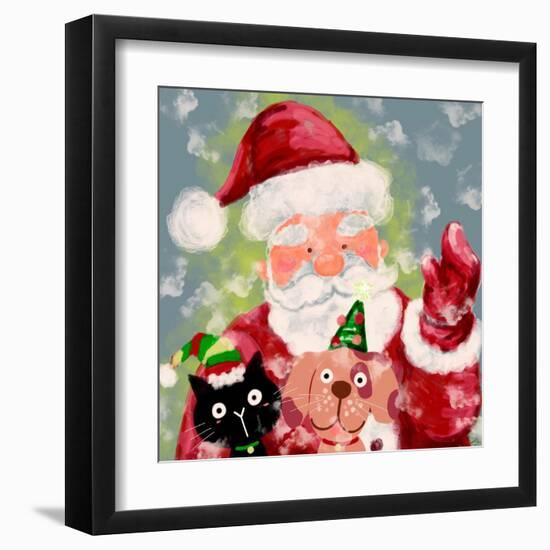 Merry Christmas - Santa And Little Helpers-Stella Chang-Framed Art Print