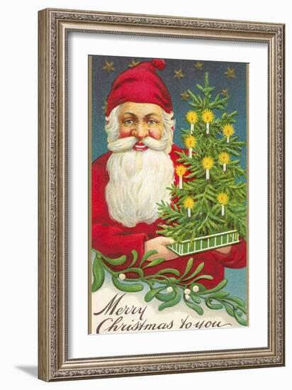 Merry Christmas, Santa Claus and Tree-null-Framed Art Print