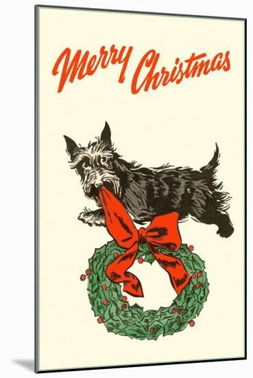 Merry Christmas, Scotty with Wreath-null-Mounted Art Print