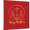 Merry Christmas, the Savior is Born - Gold Line Drawing Cute Charactor Style, the Nativity with Mar-ananaline-Mounted Photographic Print