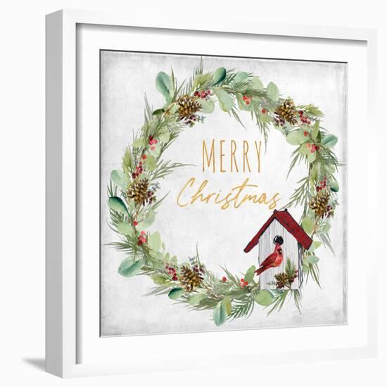 Merry Christmas Wreath and Bird House-Lanie Loreth-Framed Art Print