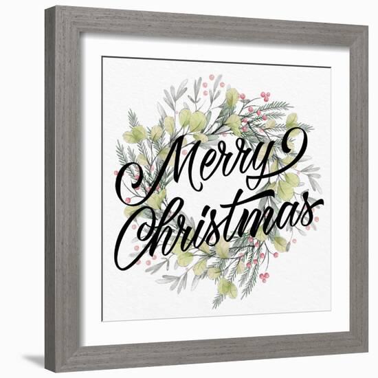 Merry Christmas Wreath Greens-Kim Allen-Framed Art Print