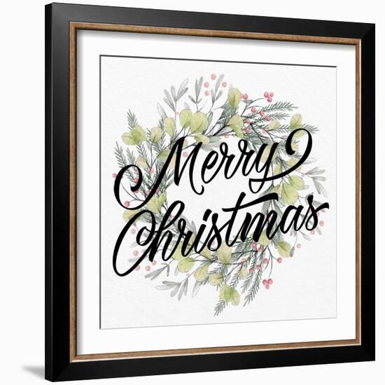 Merry Christmas Wreath Greens-Kim Allen-Framed Art Print