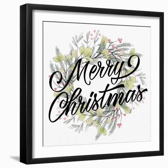 Merry Christmas Wreath Greens-Kim Allen-Framed Art Print