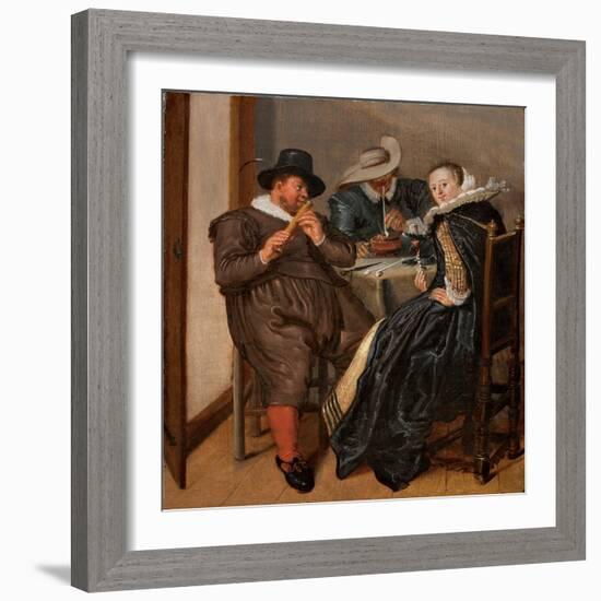 Merry Company with Flutist (Oil on Panel)-Dirck Hals-Framed Giclee Print