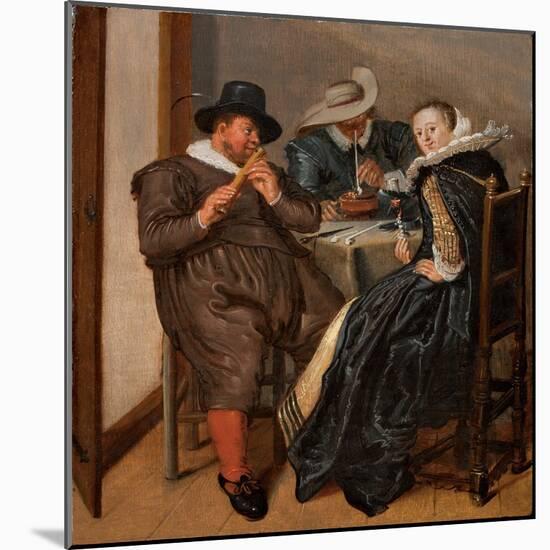 Merry Company with Flutist (Oil on Panel)-Dirck Hals-Mounted Giclee Print