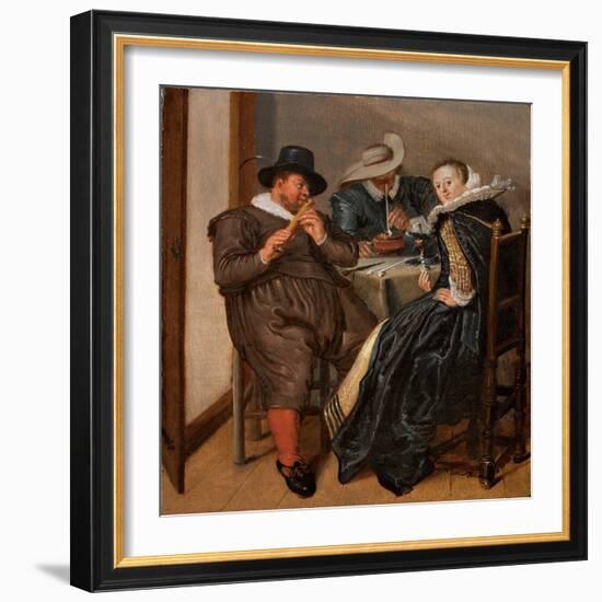 Merry Company with Flutist (Oil on Panel)-Dirck Hals-Framed Giclee Print