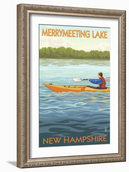 Merrymeeting Lake, New Hampshire - Kayak Scene-Lantern Press-Framed Art Print