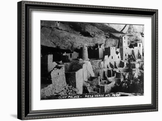 Mesa Verda Nat'l Park, Colorado - View of Cliff Palace Ruins-Lantern Press-Framed Art Print