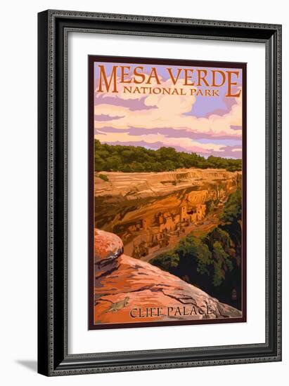 Mesa Verde National Park, Colorado - Cliff Palace at Sunset-Lantern Press-Framed Premium Giclee Print