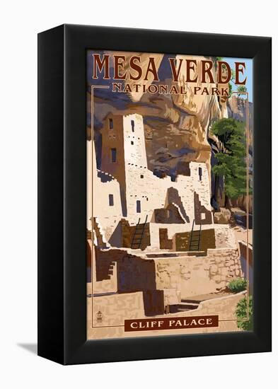 Mesa Verde National Park, Colorado - Cliff Palace-Lantern Press-Framed Stretched Canvas