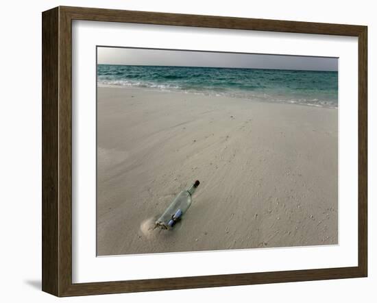 Message in a Bottle on a Tropical Beach, Kuramathi Island, Ari Atoll, Maldives, Indian Ocean, Asia-Angelo Cavalli-Framed Photographic Print