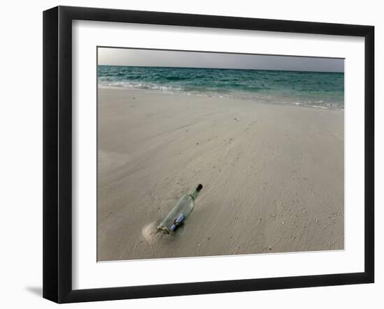 Message in a Bottle on a Tropical Beach, Kuramathi Island, Ari Atoll, Maldives, Indian Ocean, Asia-Angelo Cavalli-Framed Photographic Print