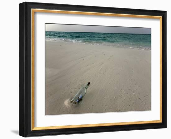 Message in a Bottle on a Tropical Beach, Kuramathi Island, Ari Atoll, Maldives, Indian Ocean, Asia-Angelo Cavalli-Framed Photographic Print