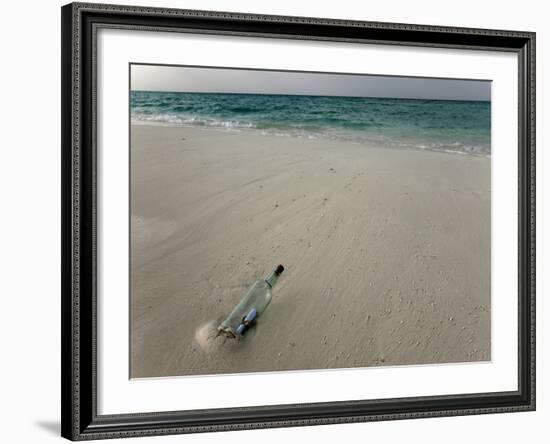 Message in a Bottle on a Tropical Beach, Kuramathi Island, Ari Atoll, Maldives, Indian Ocean, Asia-Angelo Cavalli-Framed Photographic Print