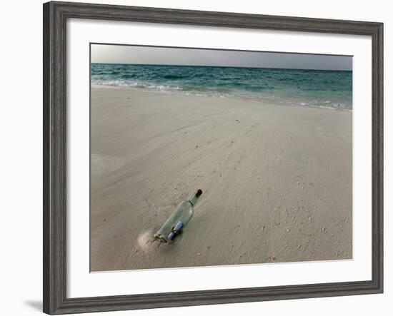 Message in a Bottle on a Tropical Beach, Kuramathi Island, Ari Atoll, Maldives, Indian Ocean, Asia-Angelo Cavalli-Framed Photographic Print