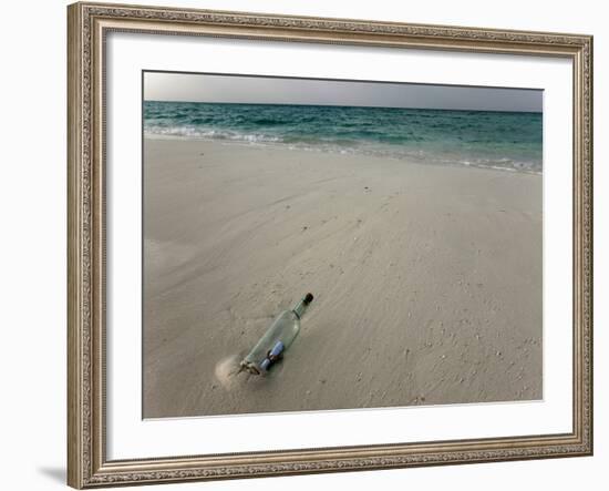 Message in a Bottle on a Tropical Beach, Kuramathi Island, Ari Atoll, Maldives, Indian Ocean, Asia-Angelo Cavalli-Framed Photographic Print