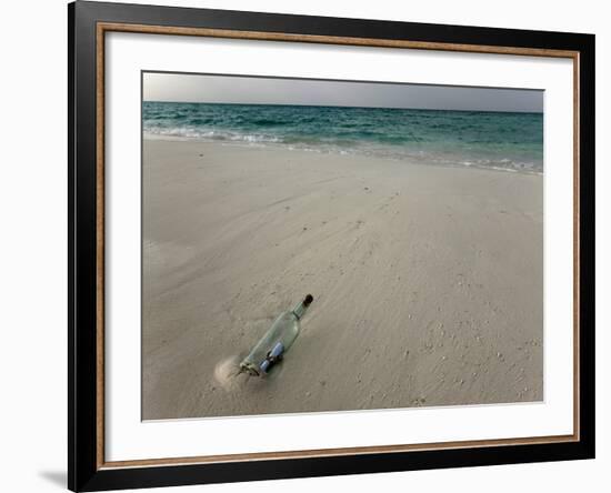 Message in a Bottle on a Tropical Beach, Kuramathi Island, Ari Atoll, Maldives, Indian Ocean, Asia-Angelo Cavalli-Framed Photographic Print