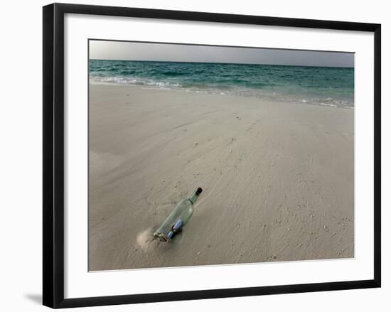 Message in a Bottle on a Tropical Beach, Kuramathi Island, Ari Atoll, Maldives, Indian Ocean, Asia-Angelo Cavalli-Framed Photographic Print