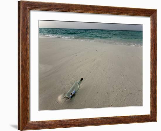 Message in a Bottle on a Tropical Beach, Kuramathi Island, Ari Atoll, Maldives, Indian Ocean, Asia-Angelo Cavalli-Framed Photographic Print