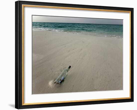 Message in a Bottle on a Tropical Beach, Kuramathi Island, Ari Atoll, Maldives, Indian Ocean, Asia-Angelo Cavalli-Framed Photographic Print