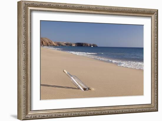 Message in a bottle, Playa Papagayo beach, near Playa Blanca, Lanzarote, Canary Islands, Spain-Markus Lange-Framed Photographic Print