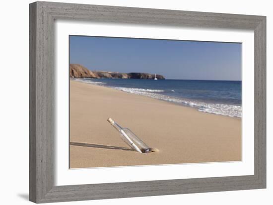 Message in a bottle, Playa Papagayo beach, near Playa Blanca, Lanzarote, Canary Islands, Spain-Markus Lange-Framed Photographic Print