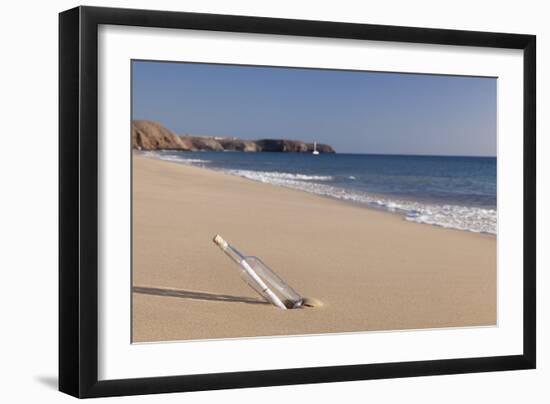 Message in a bottle, Playa Papagayo beach, near Playa Blanca, Lanzarote, Canary Islands, Spain-Markus Lange-Framed Photographic Print