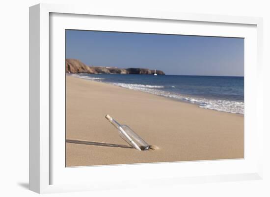 Message in a bottle, Playa Papagayo beach, near Playa Blanca, Lanzarote, Canary Islands, Spain-Markus Lange-Framed Photographic Print