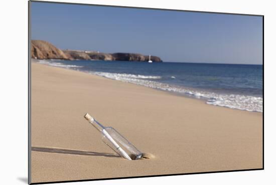 Message in a bottle, Playa Papagayo beach, near Playa Blanca, Lanzarote, Canary Islands, Spain-Markus Lange-Mounted Photographic Print