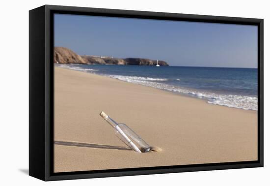 Message in a bottle, Playa Papagayo beach, near Playa Blanca, Lanzarote, Canary Islands, Spain-Markus Lange-Framed Premier Image Canvas