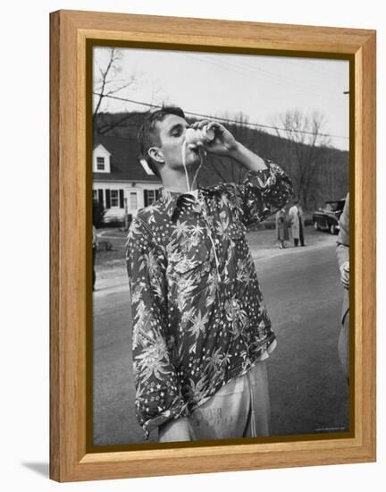 Messy Guzzler Drinking So Fast That Beer Misses His Mouth and Streams Down Front of His Shirt-Yale Joel-Framed Premier Image Canvas