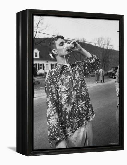 Messy Guzzler Drinking So Fast That Beer Misses His Mouth and Streams Down Front of His Shirt-Yale Joel-Framed Premier Image Canvas