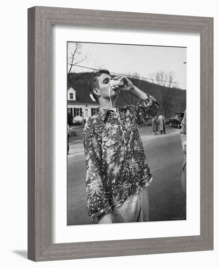 Messy Guzzler Drinking So Fast That Beer Misses His Mouth and Streams Down Front of His Shirt-Yale Joel-Framed Photographic Print