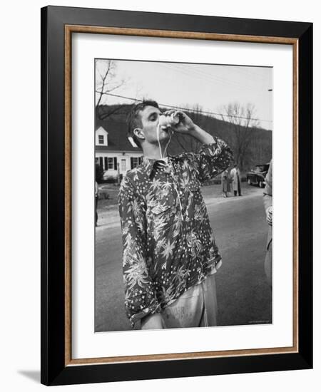 Messy Guzzler Drinking So Fast That Beer Misses His Mouth and Streams Down Front of His Shirt-Yale Joel-Framed Photographic Print